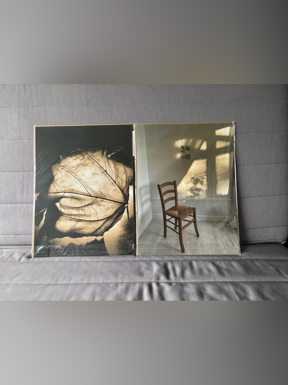 IKEA Sepia Leaf & Wooden Chair Photographic Print Pair